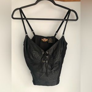 Harley Davidson womens black Leather corset top. Medium